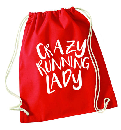 Crazy running lady red drawstring bag 