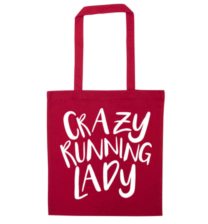 Crazy running lady red tote bag