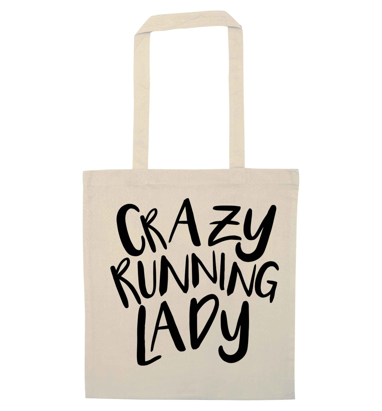 Crazy running lady natural tote bag