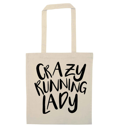 Crazy running lady natural tote bag