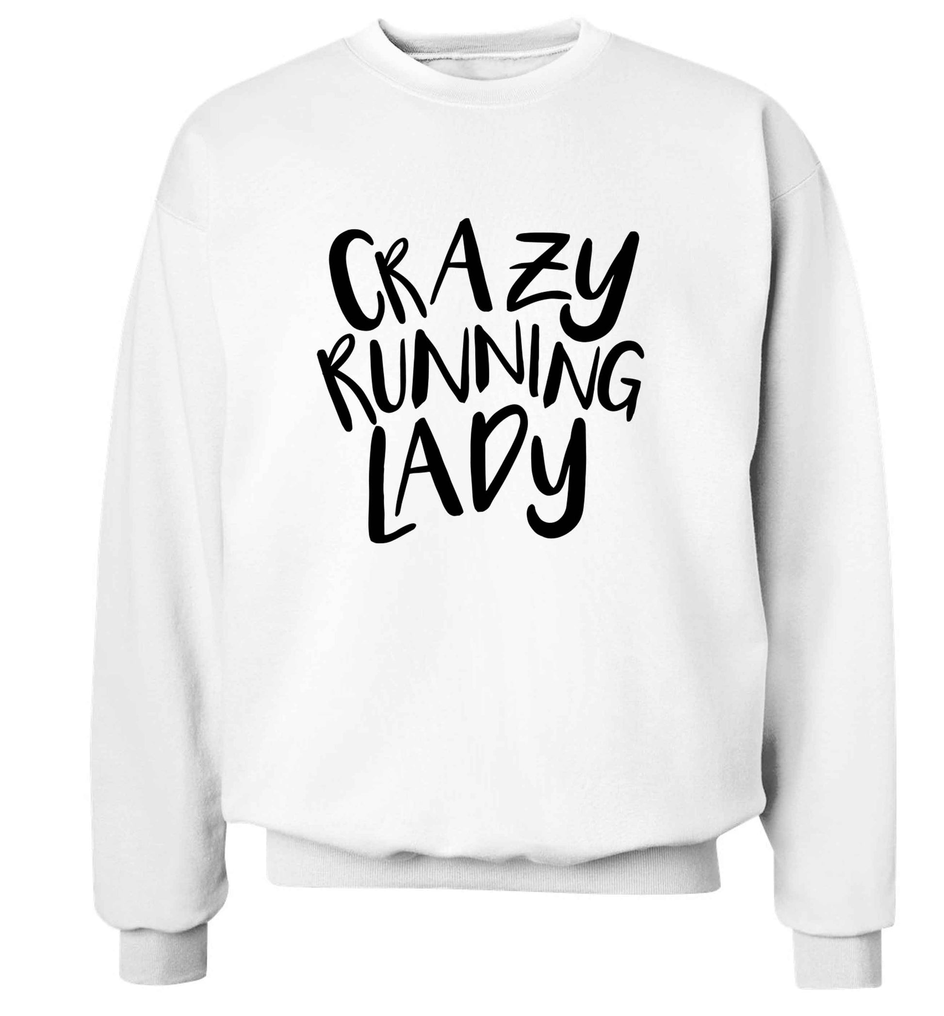 Crazy running lady adult's unisex white sweater 2XL