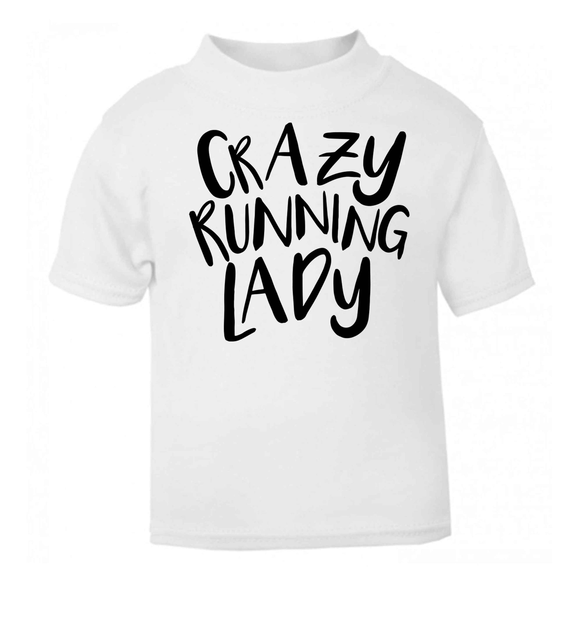 Crazy running lady white baby toddler Tshirt 2 Years