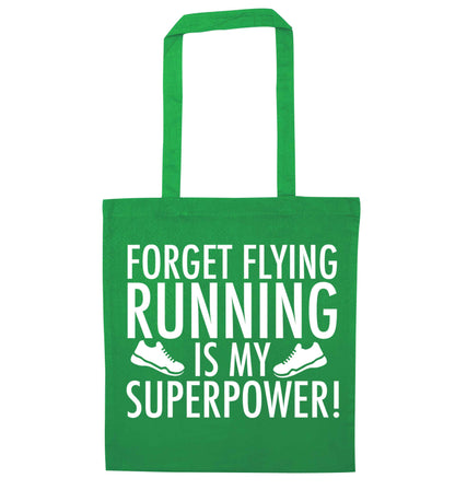 Forget flying running is my superpower green tote bag