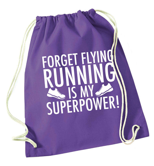 Crazy running dude purple drawstring bag