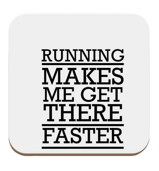 Running makes me get there faster set of four coasters