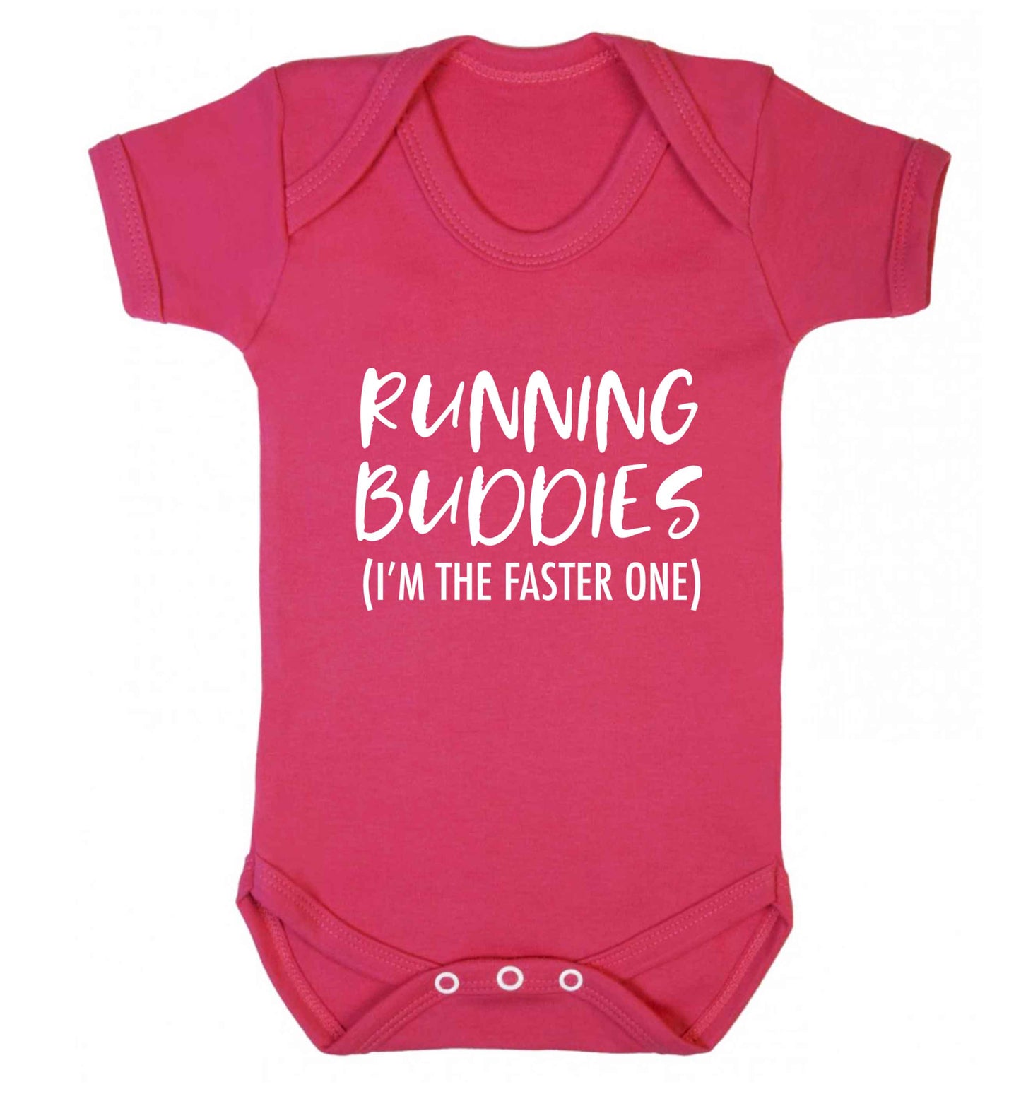Running buddies (I'm the faster one) baby vest dark pink 18-24 months