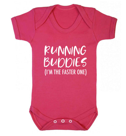 Running buddies (I'm the faster one) baby vest dark pink 18-24 months