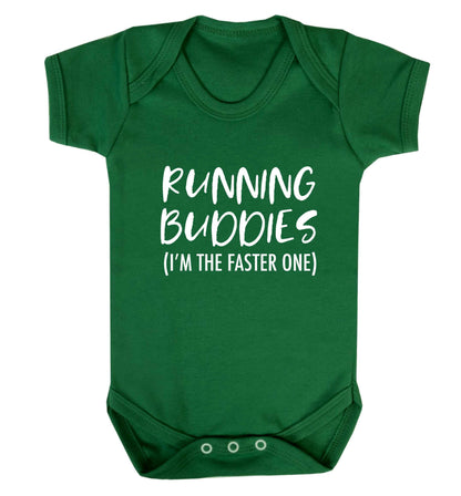 Running buddies (I'm the faster one) baby vest green 18-24 months