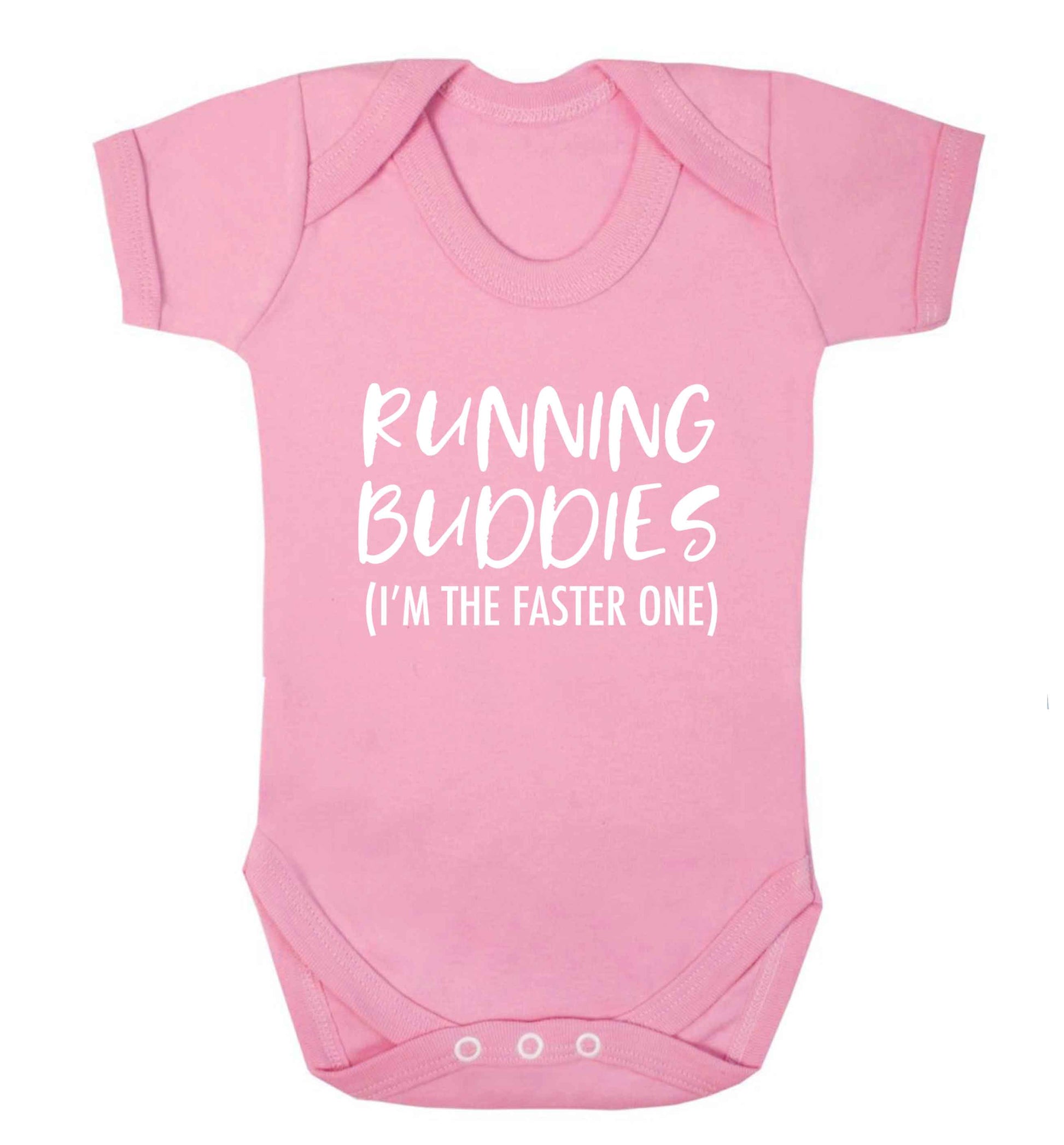 Running buddies (I'm the faster one) baby vest pale pink 18-24 months