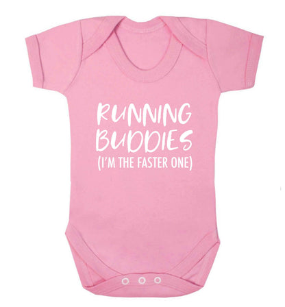 Running buddies (I'm the faster one) baby vest pale pink 18-24 months