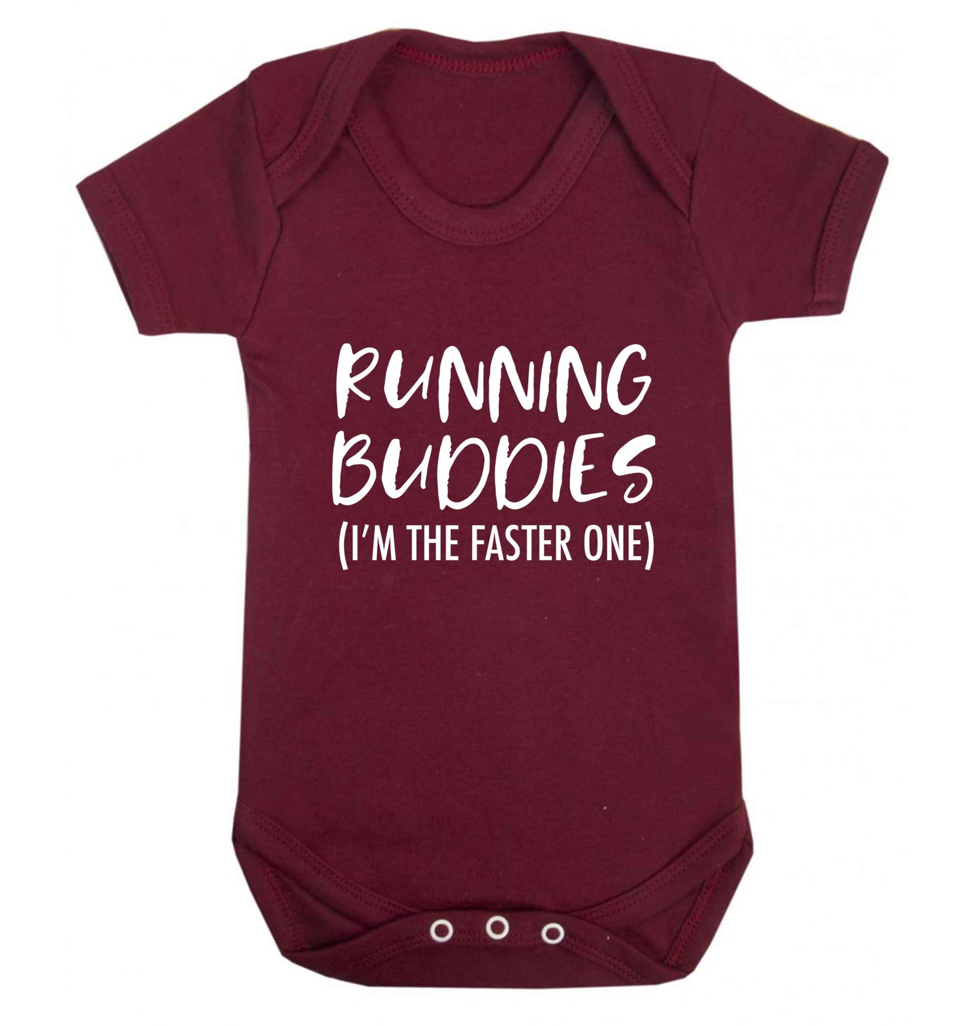 Running buddies (I'm the faster one) baby vest maroon 18-24 months