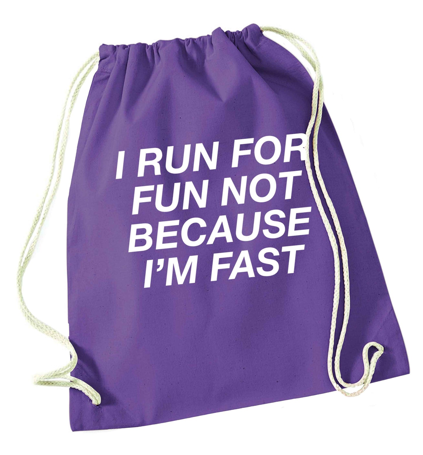 I run for fun not because I'm fast purple drawstring bag