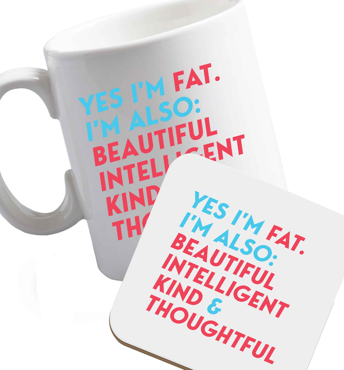 10 oz Favourite Type Pan Pancake ceramic mug and coaster set right handed