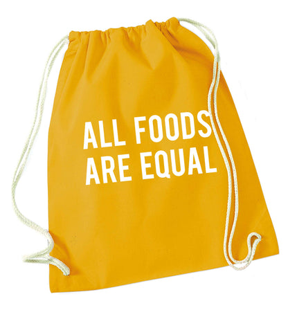 All foods are equal mustard drawstring bag