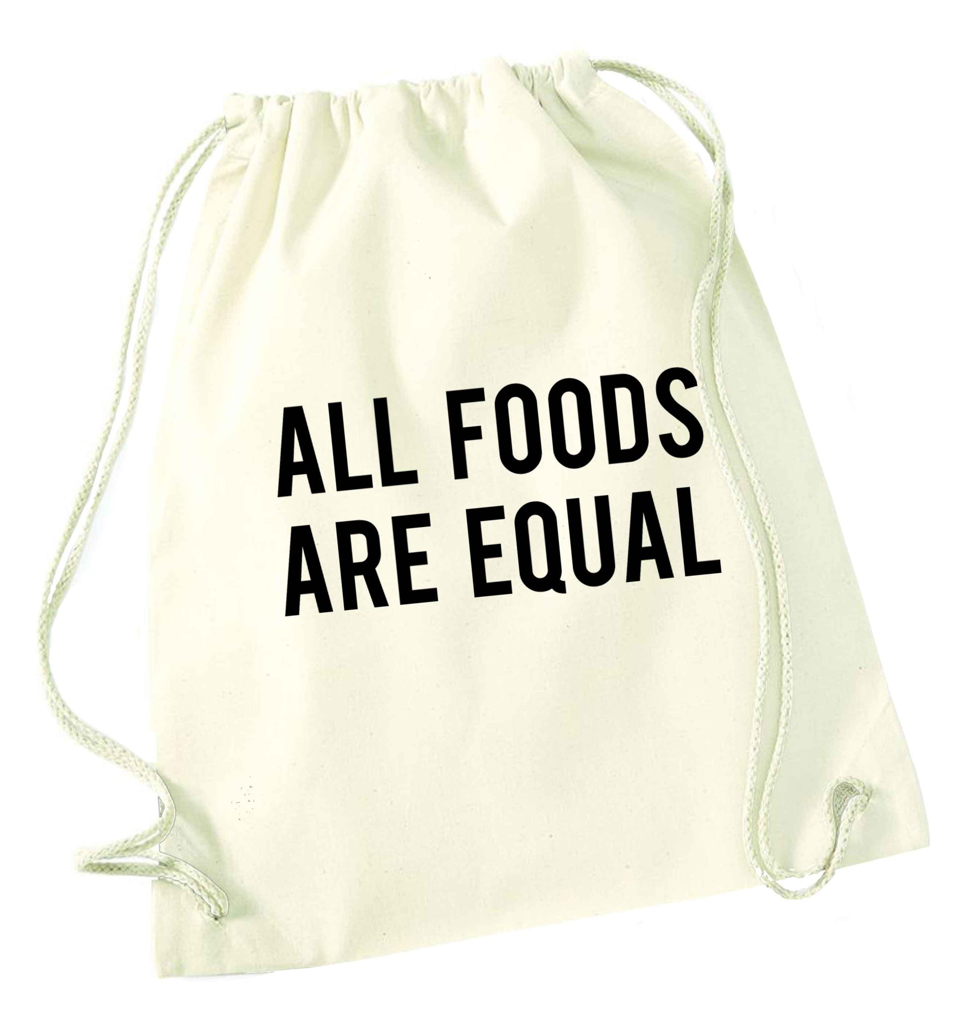 All foods are equal natural drawstring bag