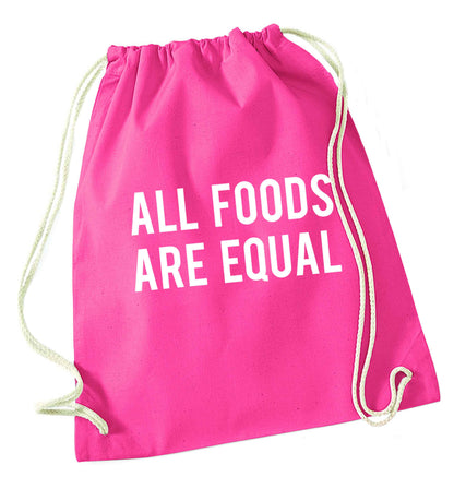 All foods are equal pink drawstring bag