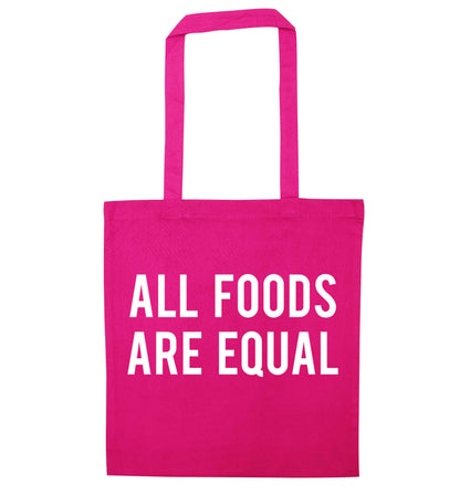 All foods are equal pink tote bag