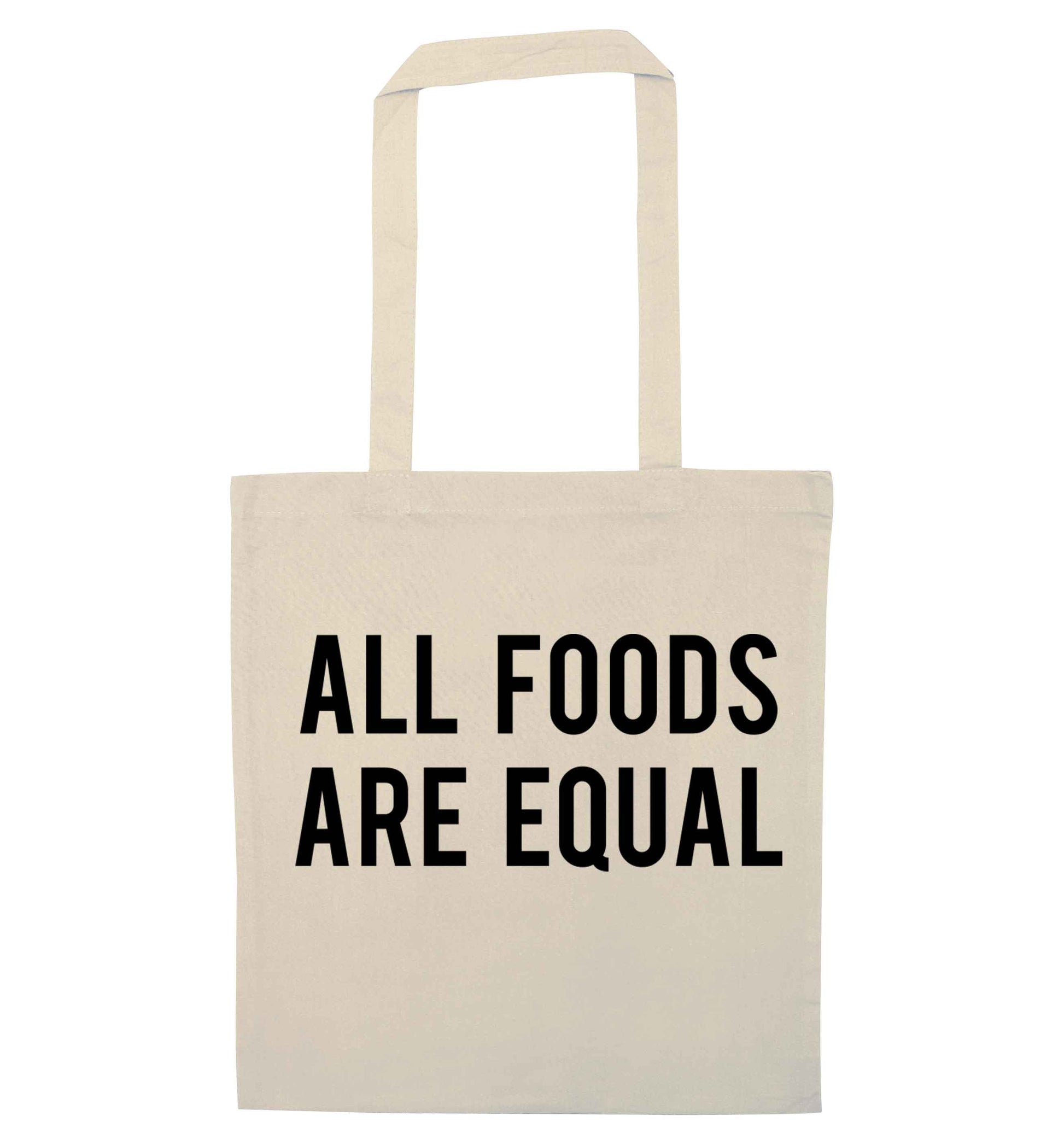 All foods are equal natural tote bag