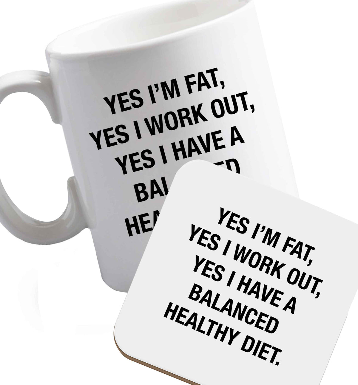10 oz Favourite Type Pan Pancake ceramic mug and coaster set right handed