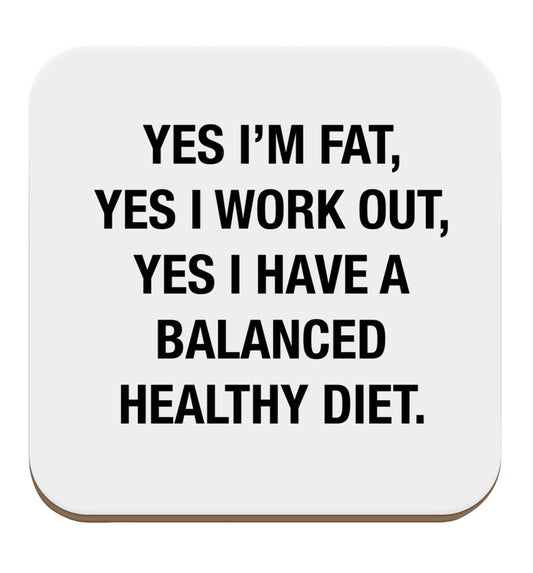 Yes I'm fat, yes I work out, yes I have a balanced healthy diet set of four coasters