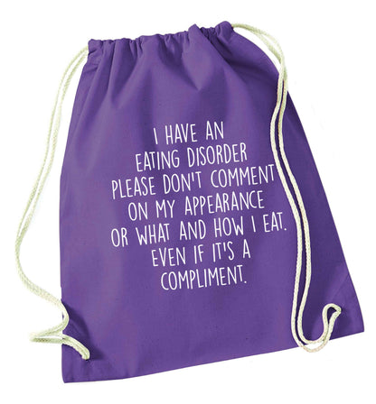 I have an eating disorder please don't comment on my appearance or what and how I eat. Even if it's a compliment purple drawstring bag