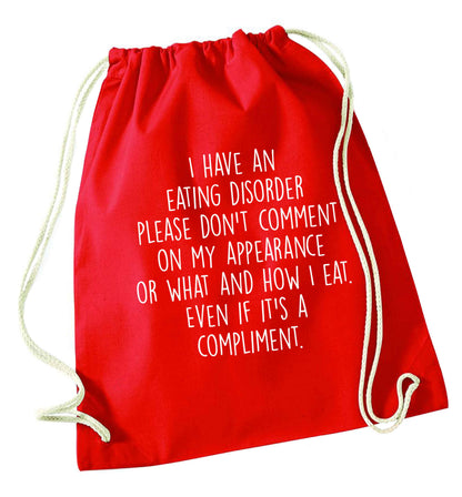 I have an eating disorder please don't comment on my appearance or what and how I eat. Even if it's a compliment red drawstring bag 