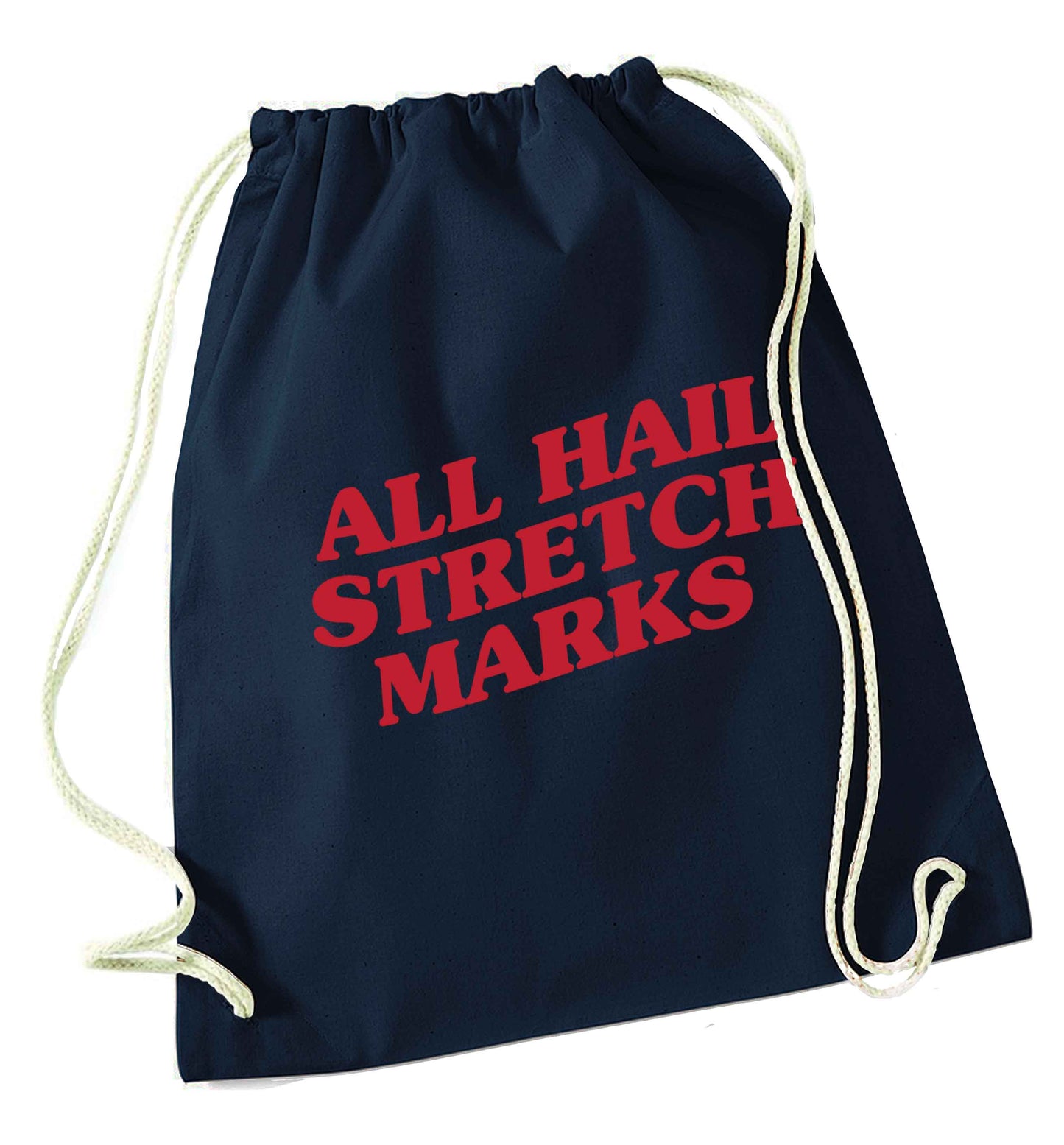 All hail stretch marks navy drawstring bag