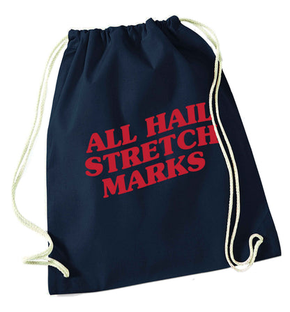 All hail stretch marks navy drawstring bag