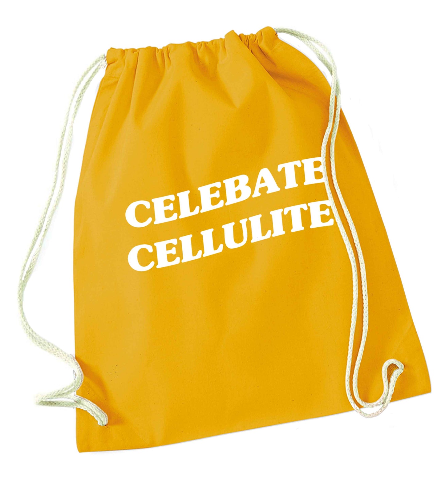 Celebrate cellulite mustard drawstring bag