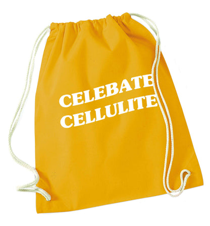 Celebrate cellulite mustard drawstring bag