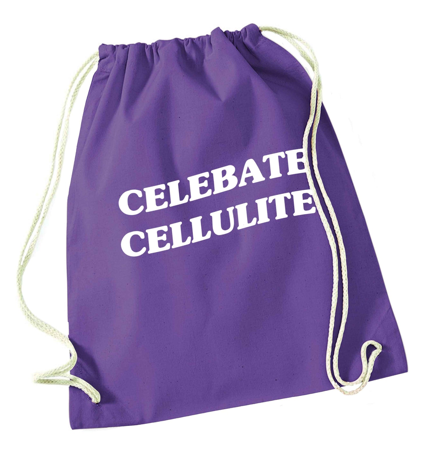 Celebrate cellulite purple drawstring bag