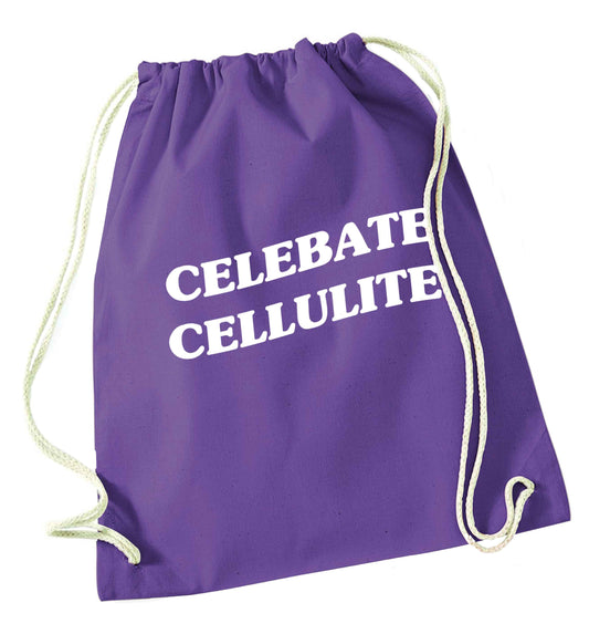 Celebrate cellulite purple drawstring bag