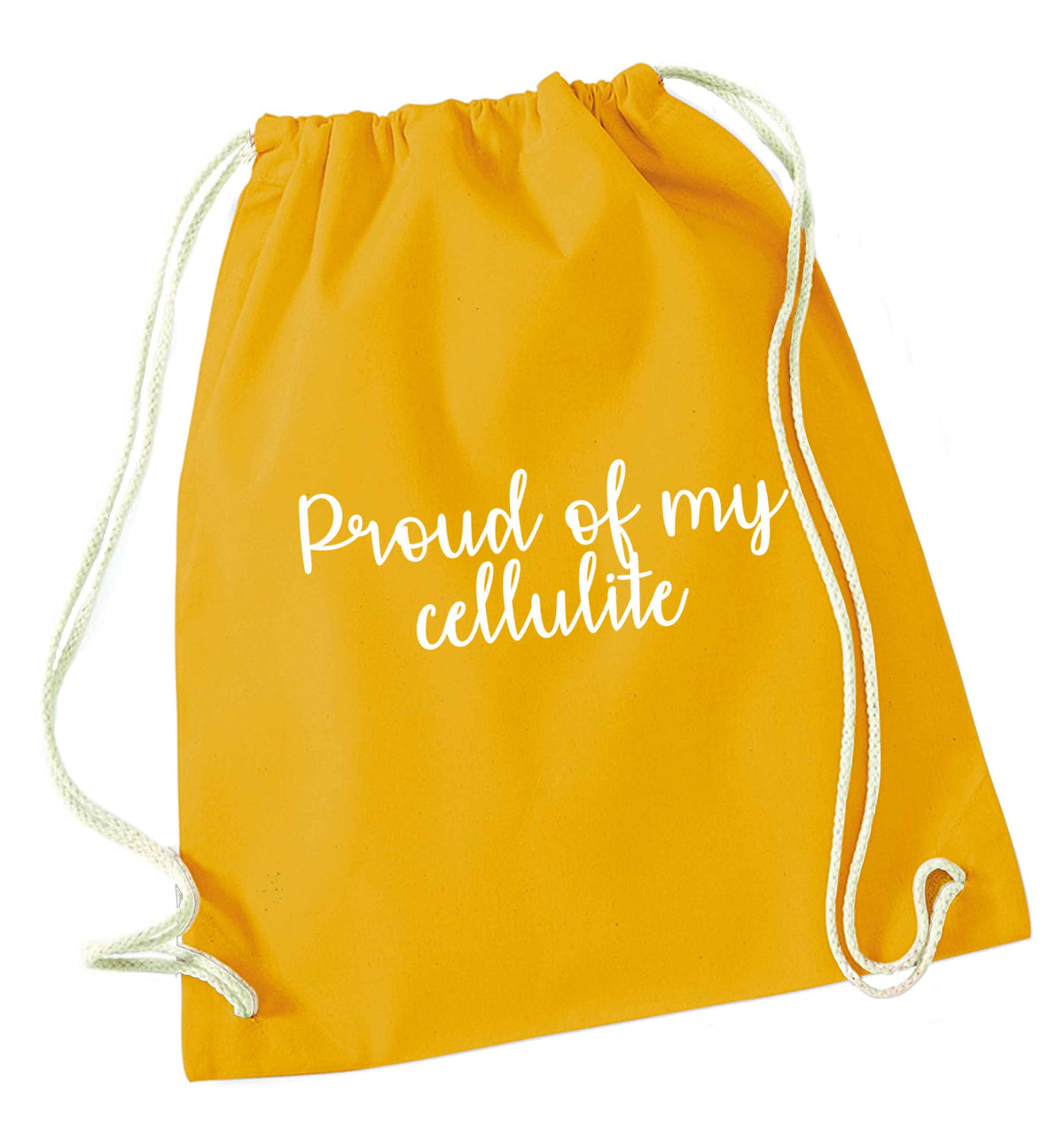 Proud of my cellulite mustard drawstring bag