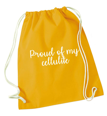 Proud of my cellulite mustard drawstring bag