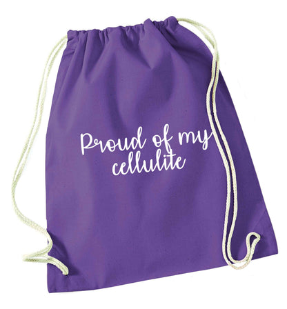 Proud of my cellulite purple drawstring bag
