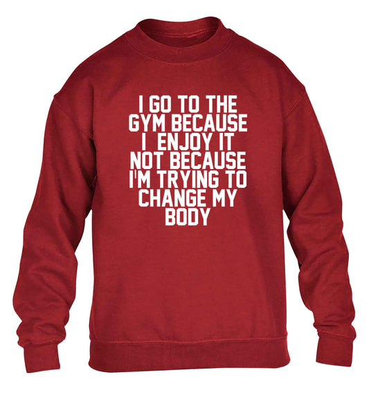 I go to the gym because I enjoy it not because I'm trying to change my body children's grey sweater 12-13 Years