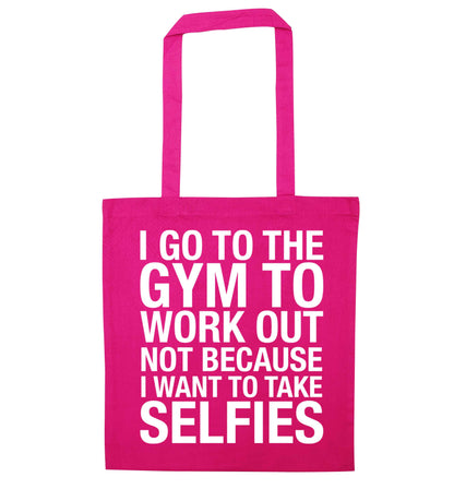 I go to the gym to workout not to take selfies pink tote bag