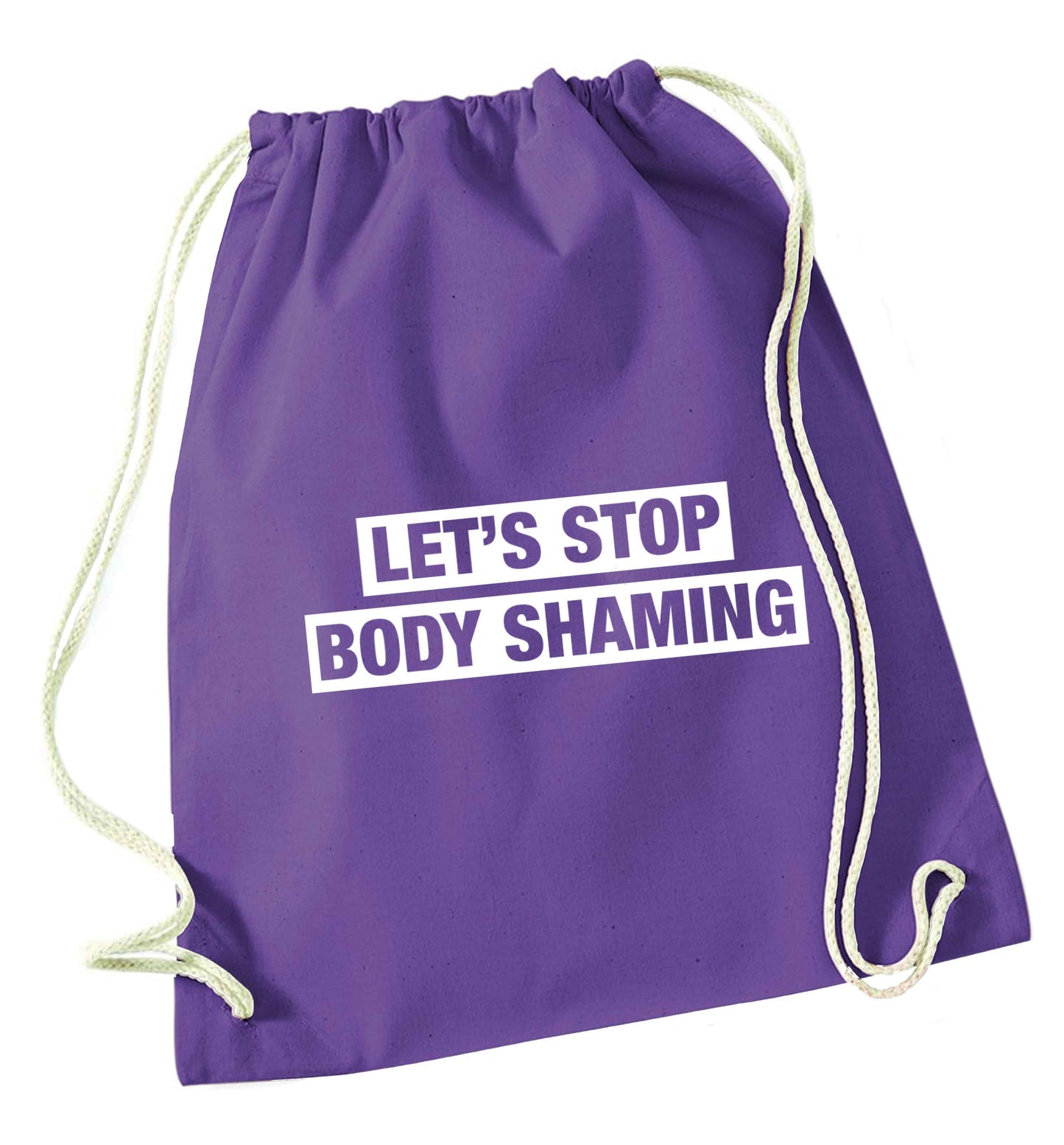 Let's stop body shaming purple drawstring bag