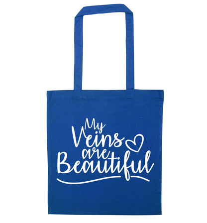 My Veins are Beautiful blue tote bag