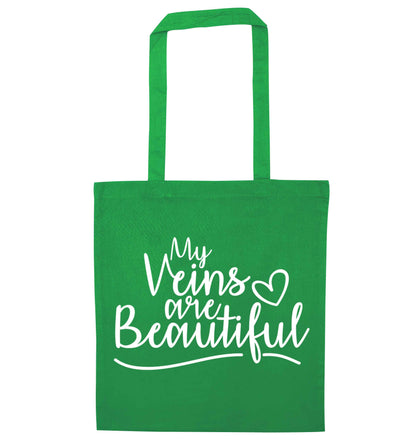 My Veins are Beautiful green tote bag