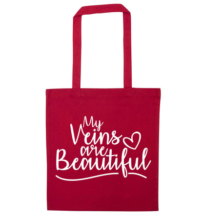 My Veins are Beautiful red tote bag