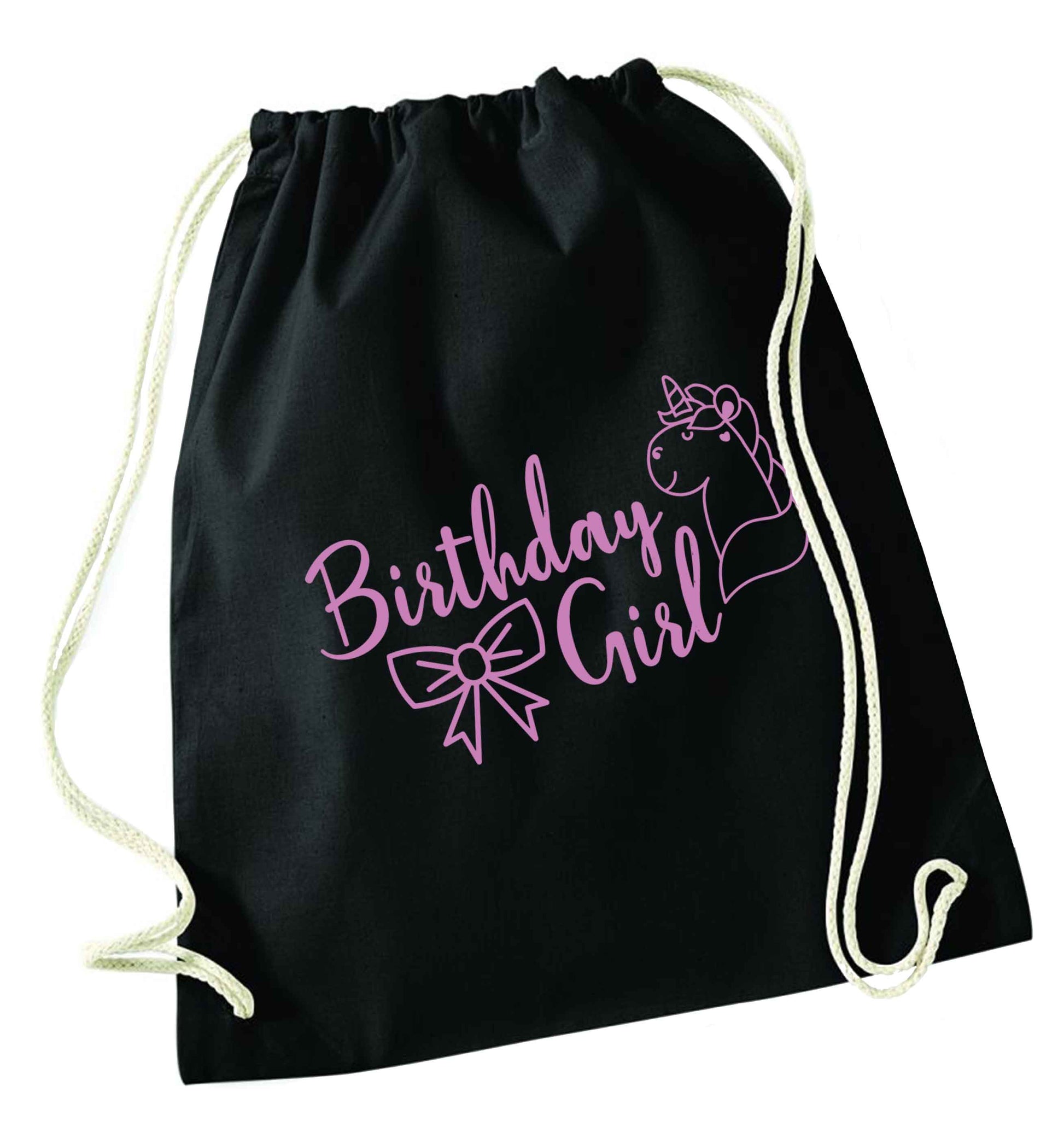 Birthday girl black drawstring bag