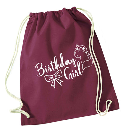 Birthday girl maroon drawstring bag