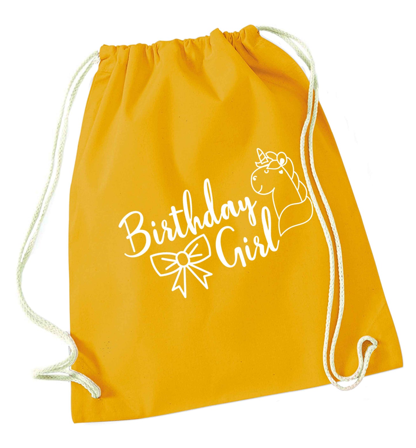 Birthday girl mustard drawstring bag