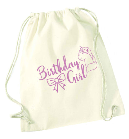 Birthday girl natural drawstring bag