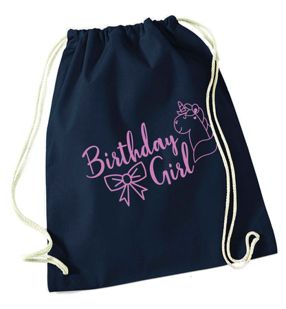 Birthday girl navy drawstring bag