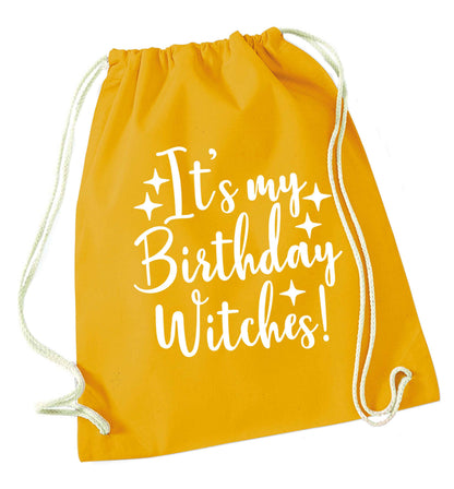 It's my birthday witches!mustard drawstring bag