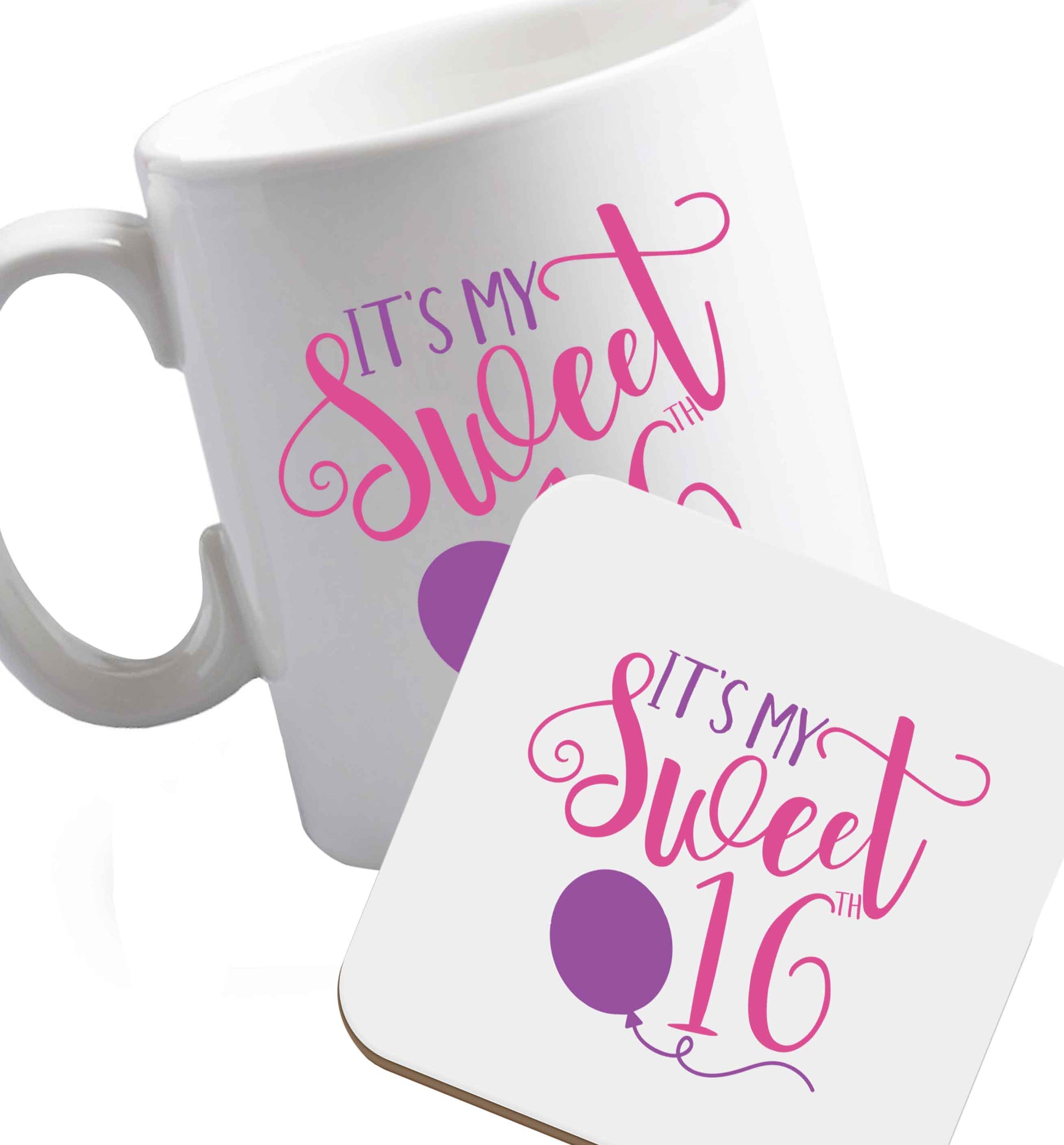10 oz Favourite Type Pan Pancake ceramic mug and coaster set right handed