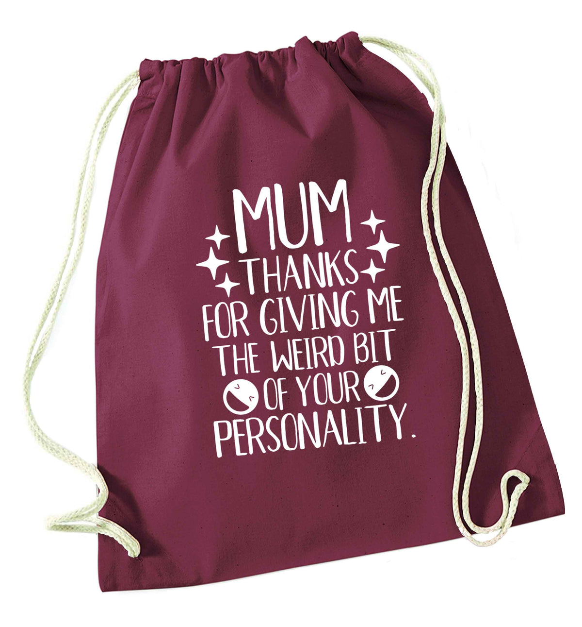 Mum, I love you more than halloumi and if you know me at all you know how deep that is maroon drawstring bag