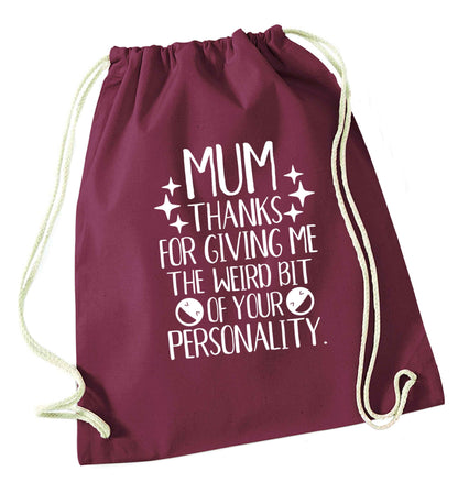 Mum, I love you more than halloumi and if you know me at all you know how deep that is maroon drawstring bag